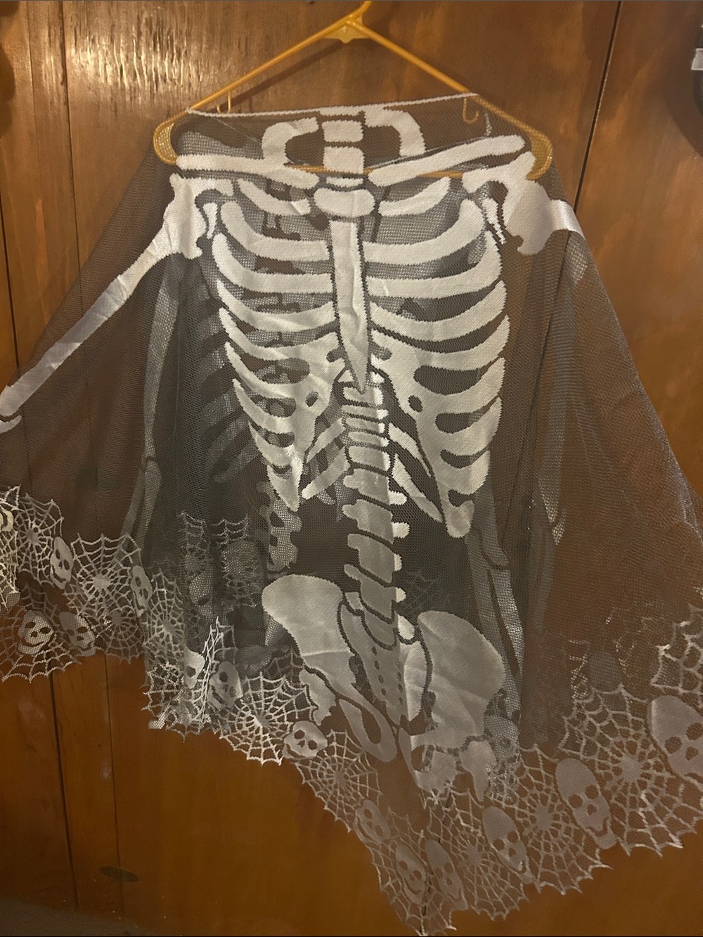 Skeleton Lace Mesh Shawl Poncho - Black and White. Perfect for Halloween